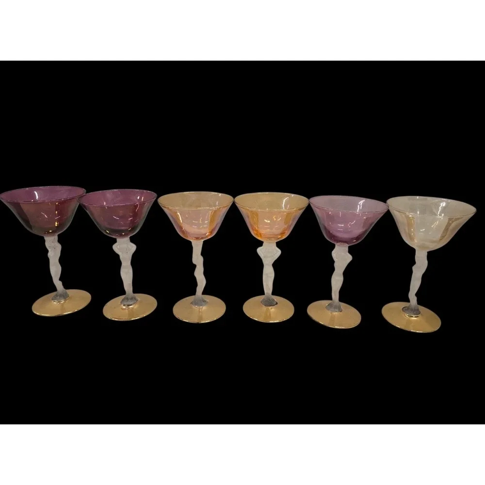 6 RARE VINTAGE AUTHENTIC BAYEL BACCHANTE COLORED GLASSES